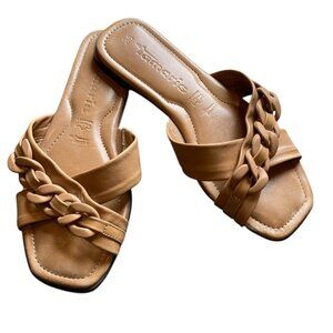 Tamaris Women's Genuine Leather Slide Flat Sandal Sz 36 Camel #30Y